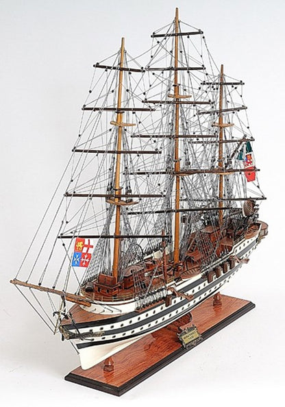 32" Black And White Solid Wood Hand Painted Boat Model Boat
