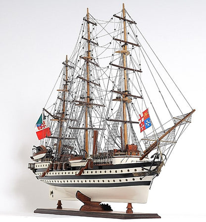 32" Black and White Solid Wood Hand Painted Amerigo Vespucci Model Boat