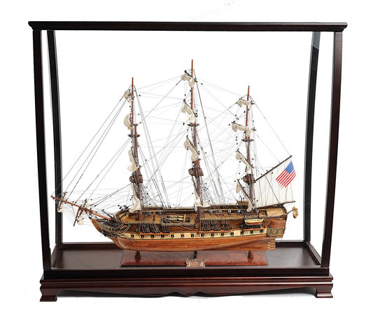 39" Wood Brown Solid Wood Hand Painted 1797 USS Constitution Large Table Top Display Case Model Boat