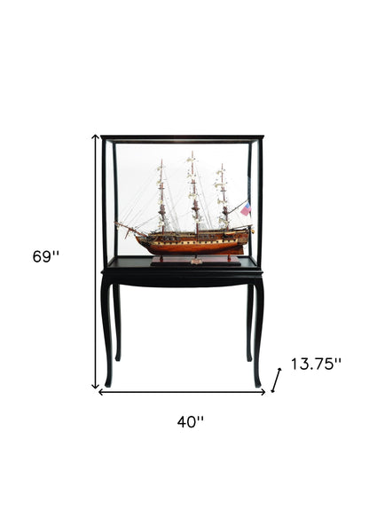 69" Solid Wood Hand Painted 1797 USS Constitution Large Floor Display Case Model Boat