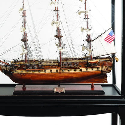 69" Solid Wood Hand Painted 1797 USS Constitution Large Floor Display Case Model Boat