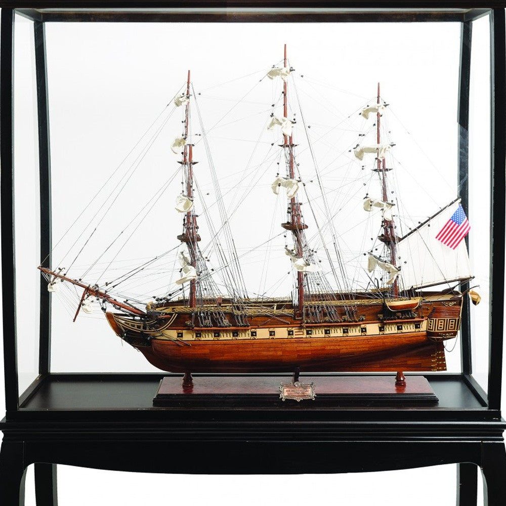 69" Solid Wood Hand Painted 1797 USS Constitution Large Floor Display Case Model Boat