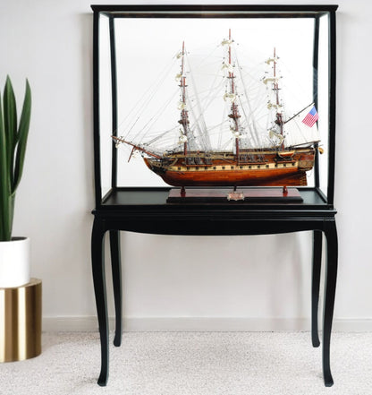 69" Solid Wood Hand Painted 1797 USS Constitution Large Floor Display Case Model Boat