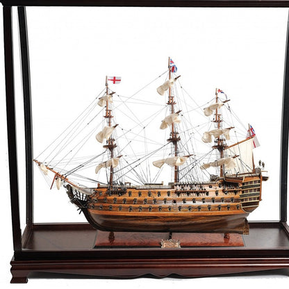 32" Wood Brown Solid Wood Hand Painted HMS Victory Medium Display Case Model Boat