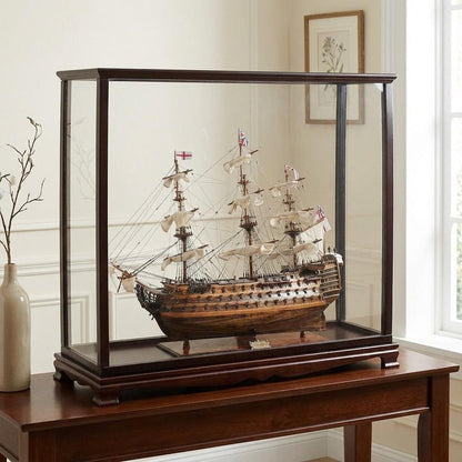 32" Wood Brown Solid Wood Hand Painted HMS Victory Medium Display Case Model Boat