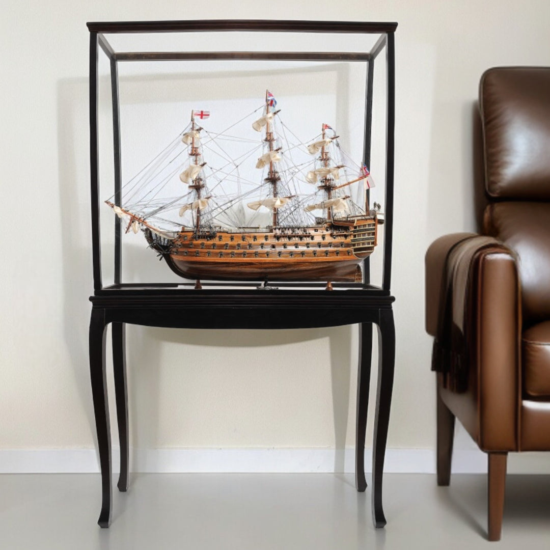 30" Wood Brown Solid Wood Hand Painted HMS Victory Medium Open Front Display Case Model Boat