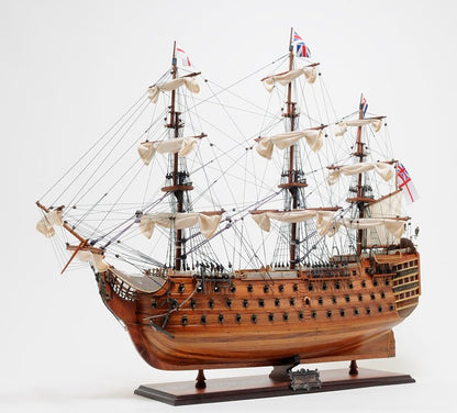 36" Brown Solid Wood Hand Painted Boat Model Boat