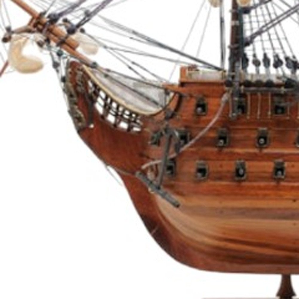 36" Brown Solid Wood Hand Painted Boat Model Boat
