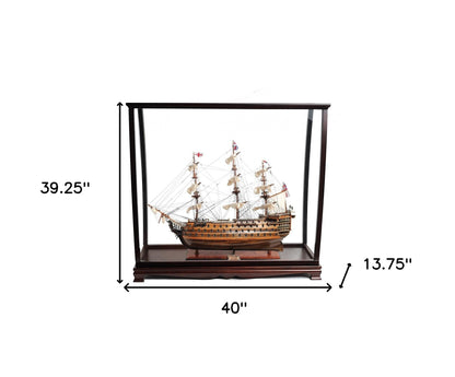 39" Wood Brown Solid Wood Hand Painted HMS Victory Large Table Top Display Model Boat