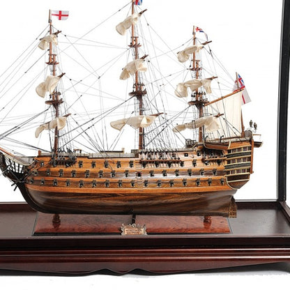 39" Wood Brown Solid Wood Hand Painted HMS Victory Large Table Top Display Model Boat