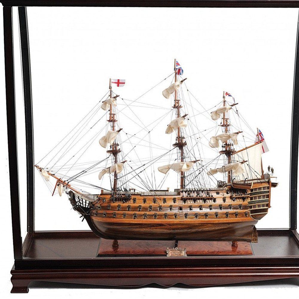 39" Brown Solid Wood Hand Painted Boat Model Boat