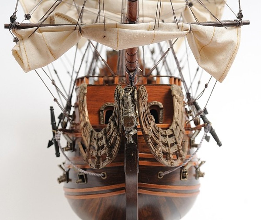 27" Brown Solid Wood Hand Painted Boat Model Boat
