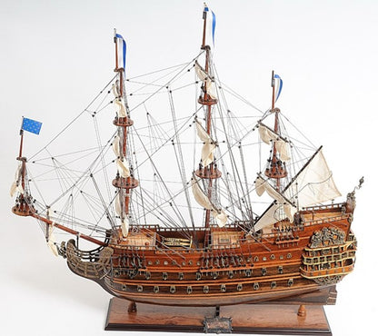 33" Brown Solid Wood Hand Painted Boat Model Boat