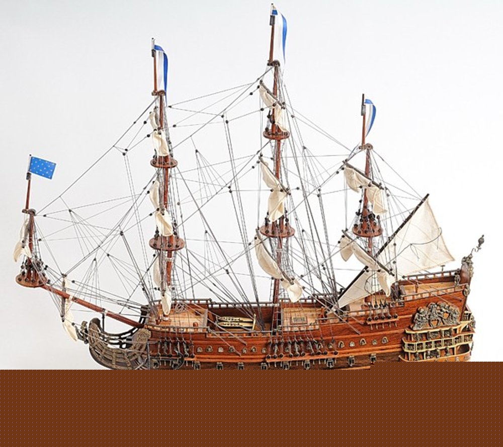 33" Brown Solid Wood Hand Painted Solei Royal Model Boat