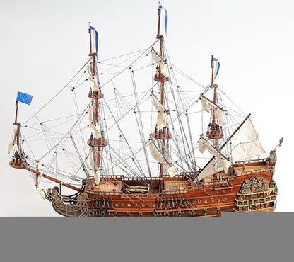 33" Brown Solid Wood Hand Painted Solei Royal Model Boat
