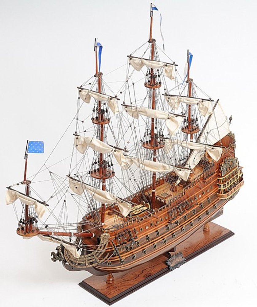 33" Brown Solid Wood Hand Painted Boat Model Boat