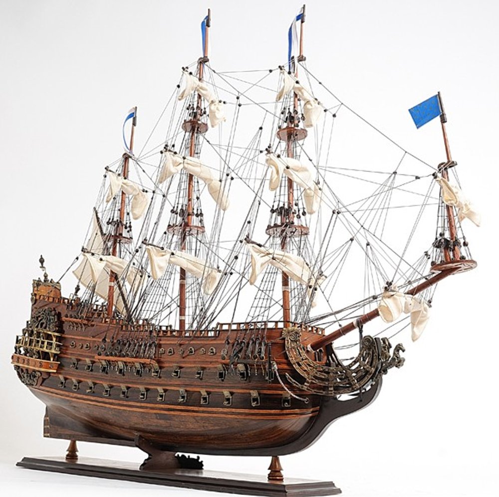 33" Brown Solid Wood Hand Painted Boat Model Boat