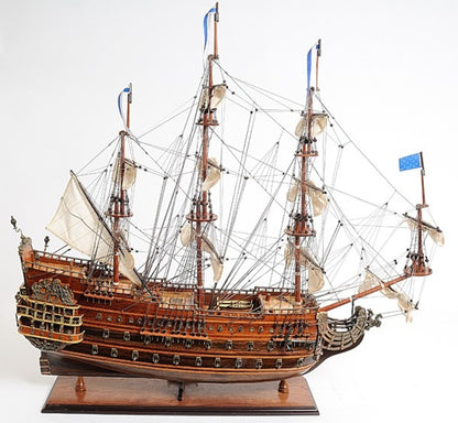33" Brown Solid Wood Hand Painted Boat Model Boat