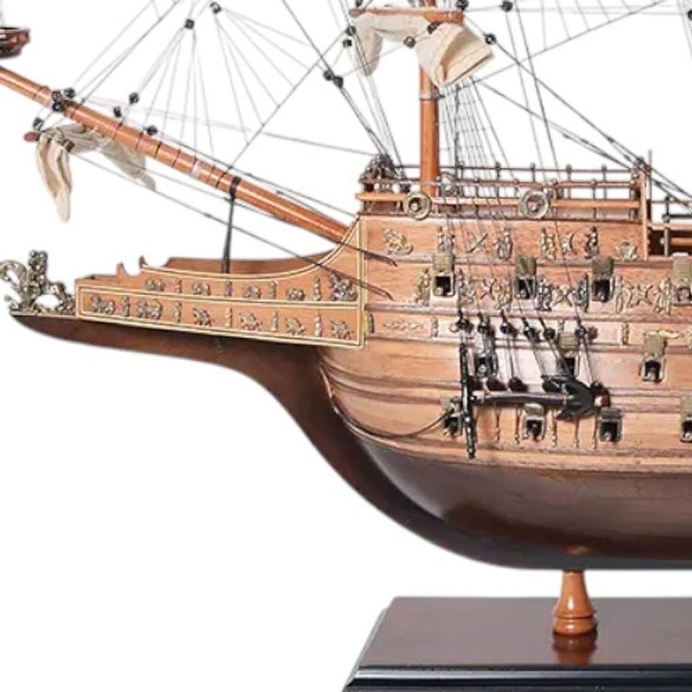 33" Wood Brown Sovereign of the Seas Hand Painted Boat Sculpture