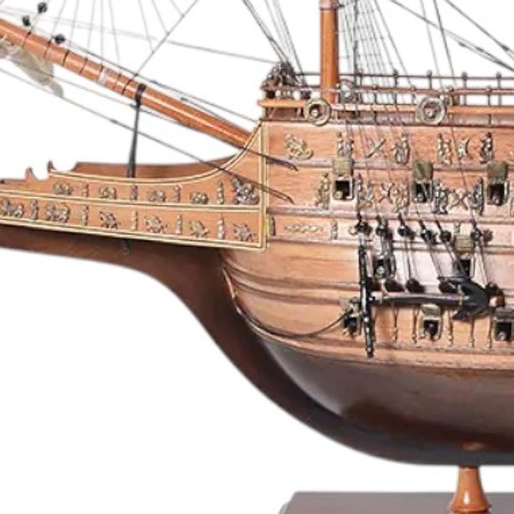 33" Wood Brown Sovereign of the Seas Hand Painted Boat Sculpture