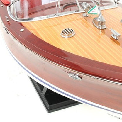 10" Brown Solid Wood Hand Painted Model Boat
