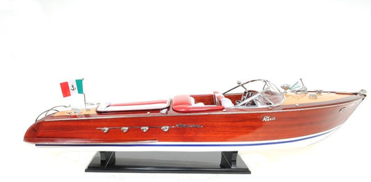 10" Brown Solid Wood Hand Painted Model Boat
