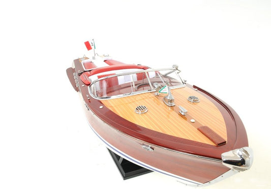 10" Brown Solid Wood Hand Painted Model Boat