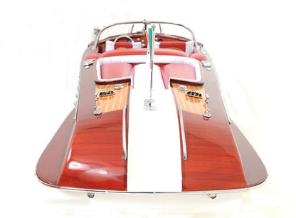 10" Brown Solid Wood Hand Painted Model Boat