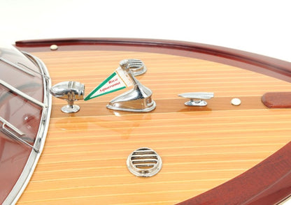 10" Brown Solid Wood Hand Painted Model Boat