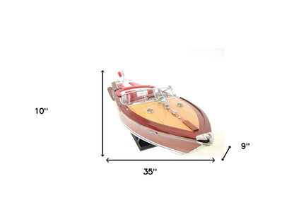 10" Brown Solid Wood Hand Painted Model Boat