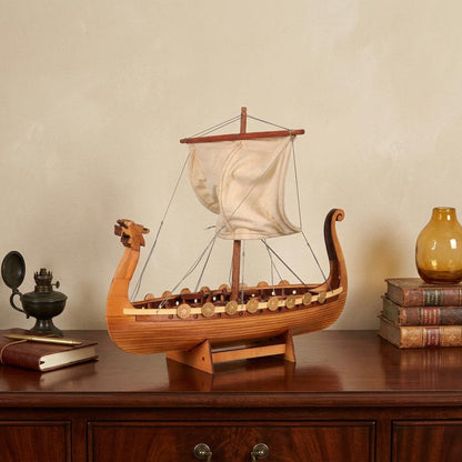 10" Natural Solid Wood Hand Painted Decorative Boat