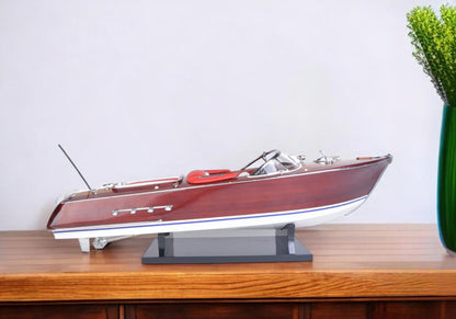 9" Brown Wood Hand Painted Boat Sculpture