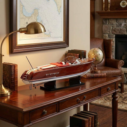 9" Brown Wood Hand Painted Boat Sculpture