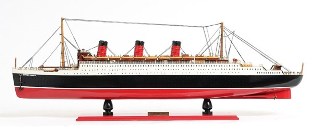 12" Black And Red Solid Wood Hand Painted Boat Model Boat
