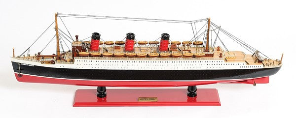 12" Black and Red Solid Wood Hand Painted RMS Queen Mary Large Model Boat