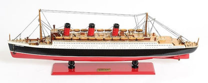12" Black And Red Solid Wood Hand Painted Boat Model Boat