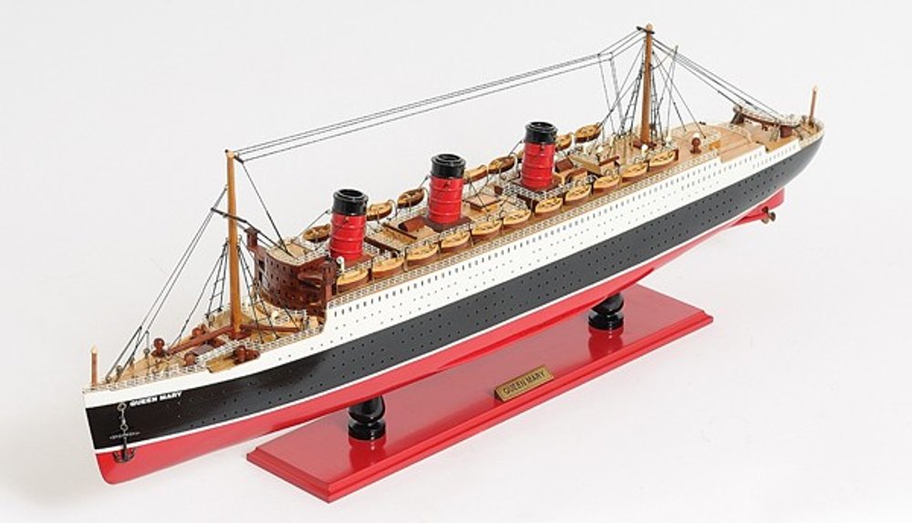12" Black And Red Solid Wood Hand Painted Boat Model Boat