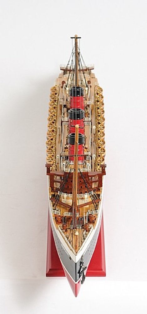 12" Black And Red Solid Wood Hand Painted Boat Model Boat