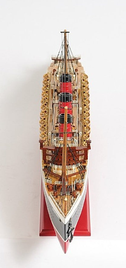 12" Black And Red Solid Wood Hand Painted Boat Model Boat