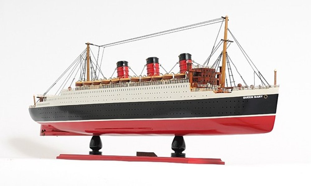 12" Black And Red Solid Wood Hand Painted Boat Model Boat
