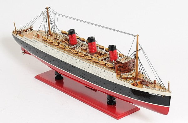 12" Black and Red Solid Wood Hand Painted RMS Queen Mary Large Model Boat