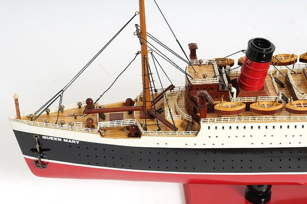 12" Black and Red Solid Wood Hand Painted RMS Queen Mary Large Model Boat