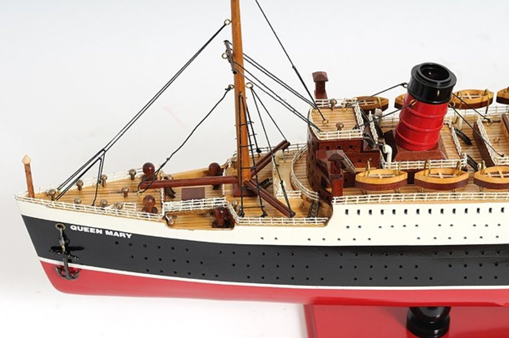 12" Black And Red Solid Wood Hand Painted Boat Model Boat