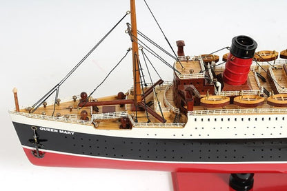 12" Black And Red Solid Wood Hand Painted Boat Model Boat