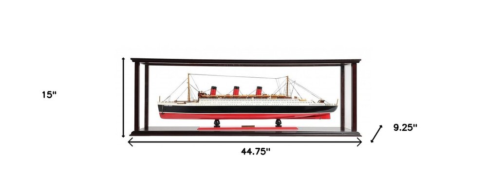 15" Black And Red Solid Wood Hand Painted Boat Model Boat