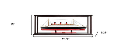15" Black And Red Solid Wood Hand Painted Boat Model Boat