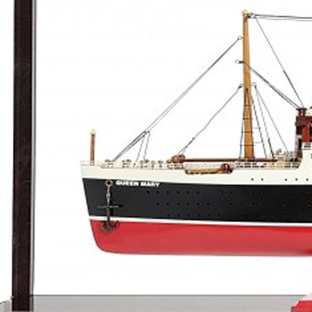 15" Black And Red Solid Wood Hand Painted Boat Model Boat