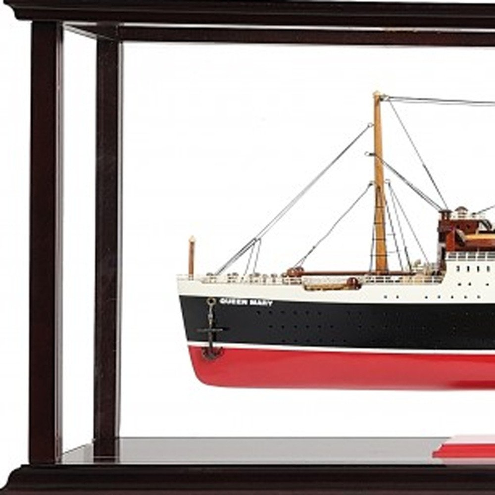 15" Black And Red Solid Wood Hand Painted Boat Model Boat