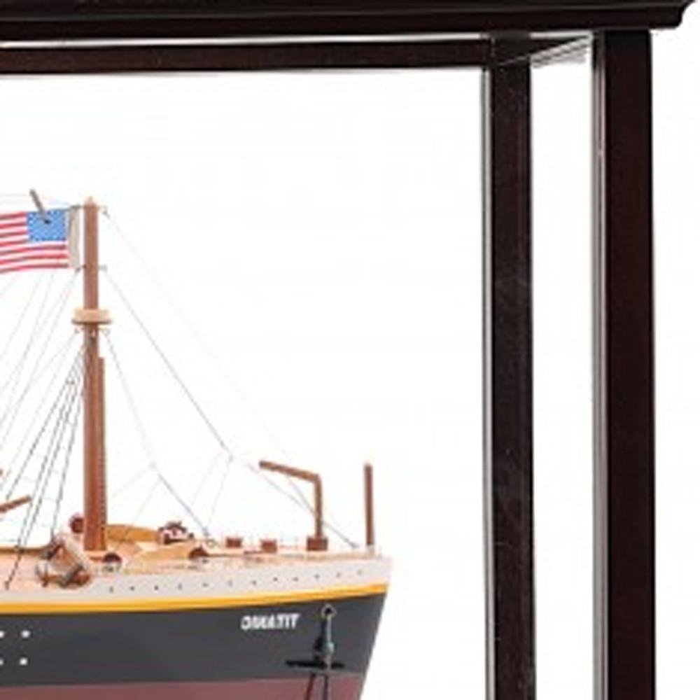 15" Black and Red Solid Wood Hand Painted 1912 RMS Titanic Large Display Case Model Boat