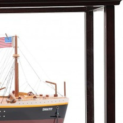 15" Black And Red Solid Wood Hand Painted Boat Model Boat